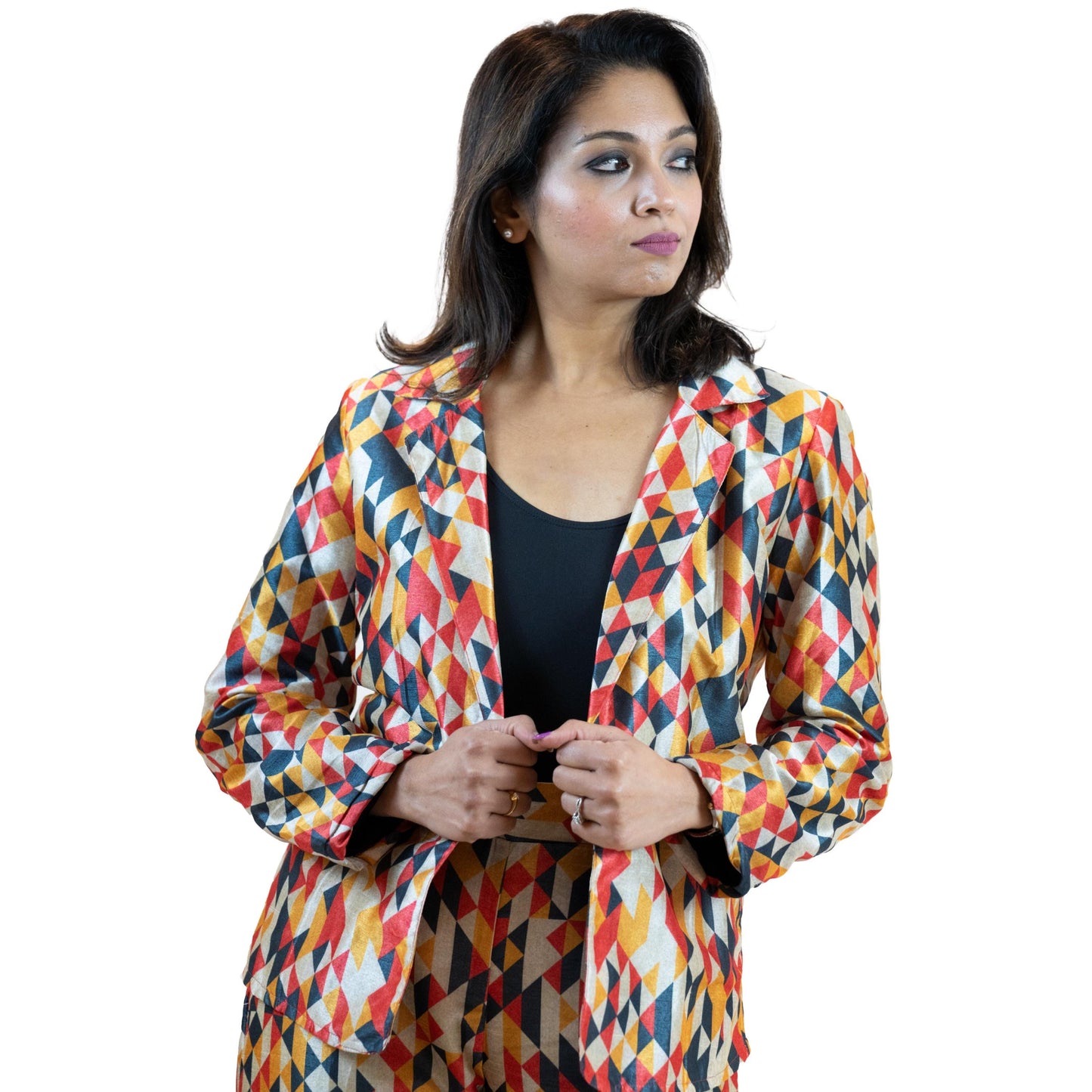 Geometric Block Blazer – Diamond Pattern Women’s Jacket