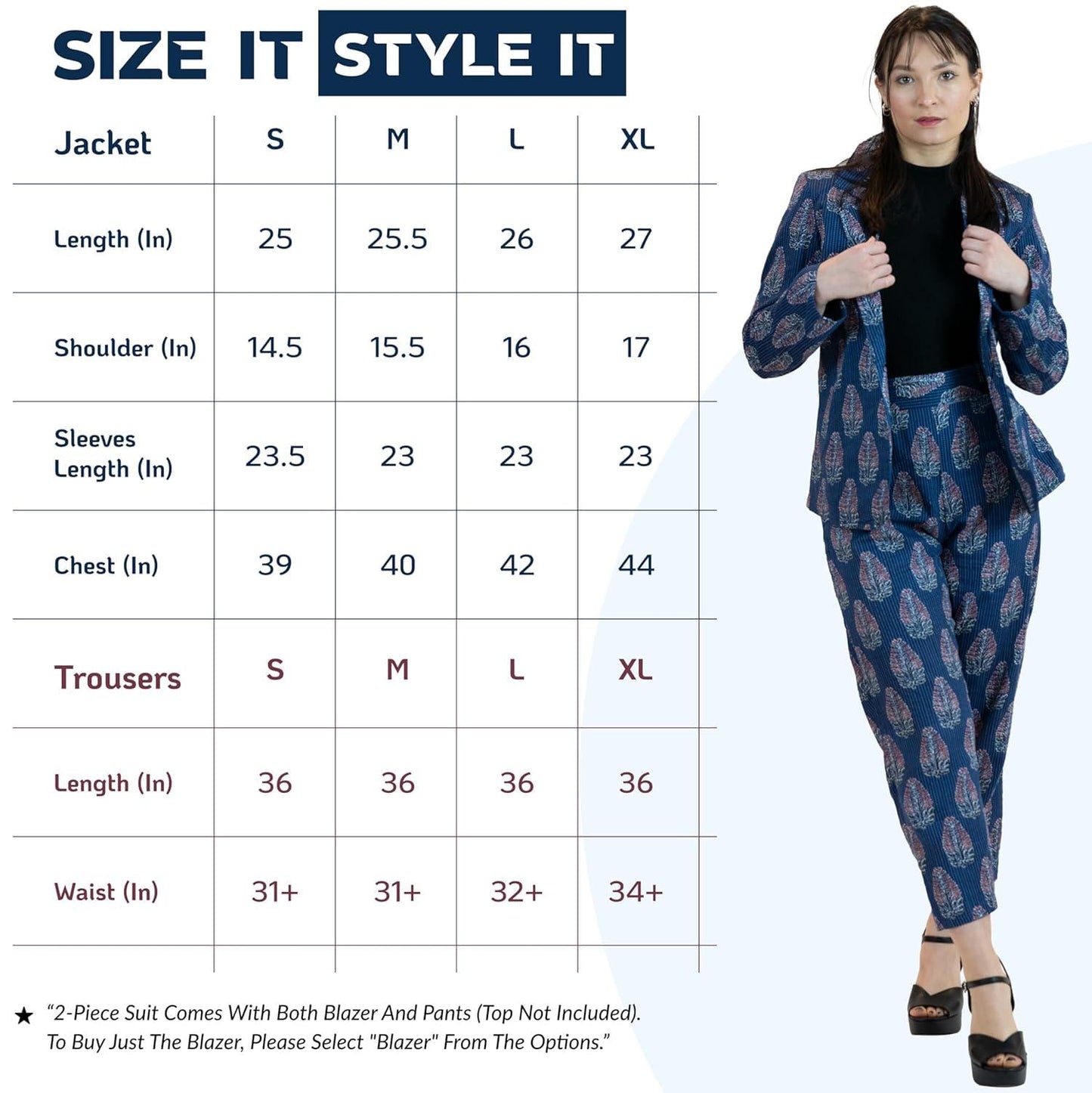 Blue Floral Pant Suit – Linen Blend Blazer & Trousers
