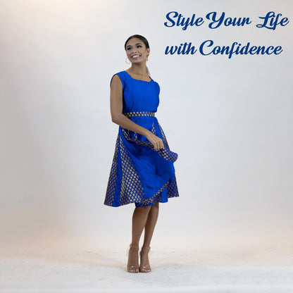 Royal Blue Brocade Dress – Vintage Inspired Midi Outfit