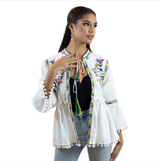 Floral Peplum Blouse – Puff Sleeve Tie-Front Printed Shirt