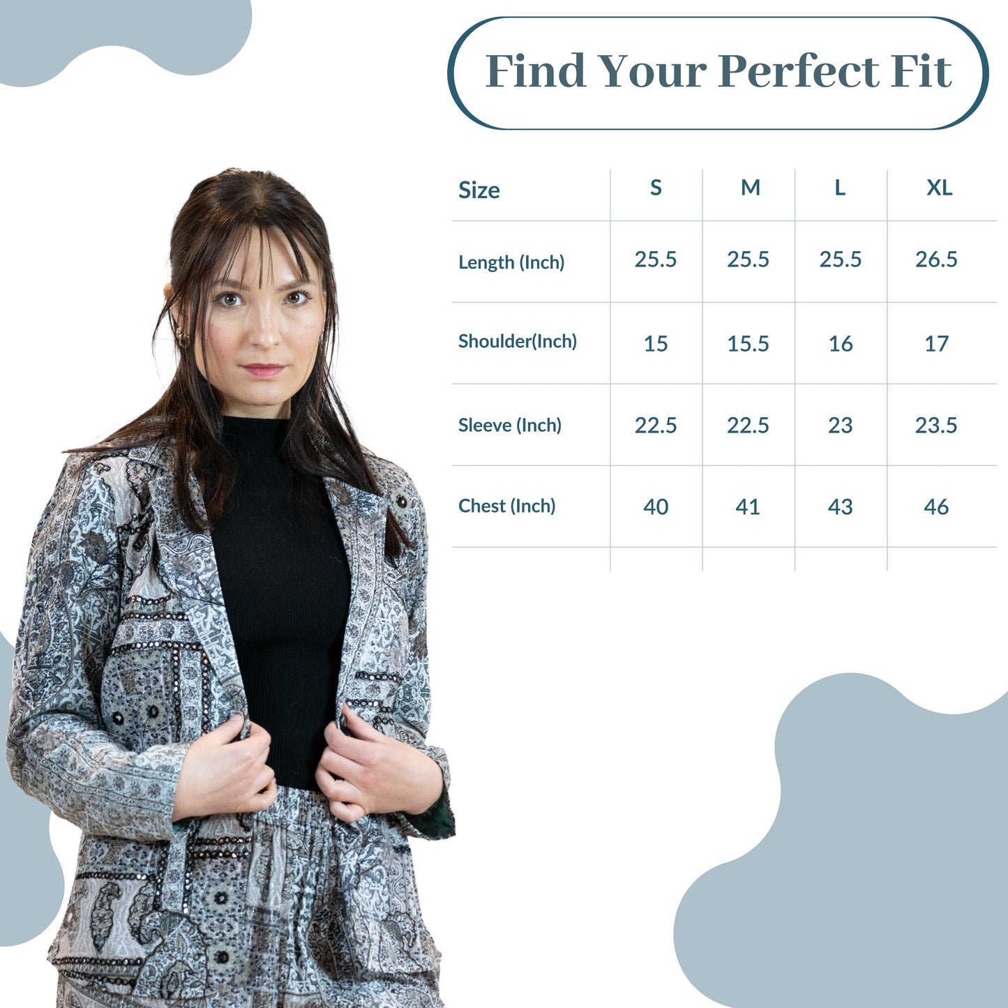 Monochrome Mirror Work Blazer – Paisley Print Jacket