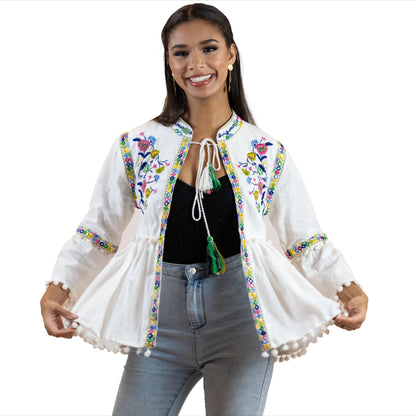 Floral Peplum Blouse – Puff Sleeve Tie-Front Printed Shirt