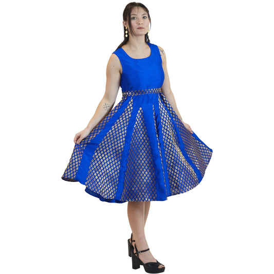 Royal Blue Brocade Dress – Vintage Inspired Midi Outfit