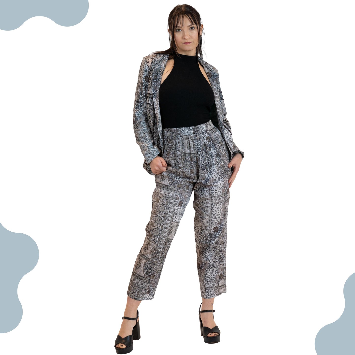Monochrome Mirror Work Co-Ord Set – Women’s 2 Piece Suit