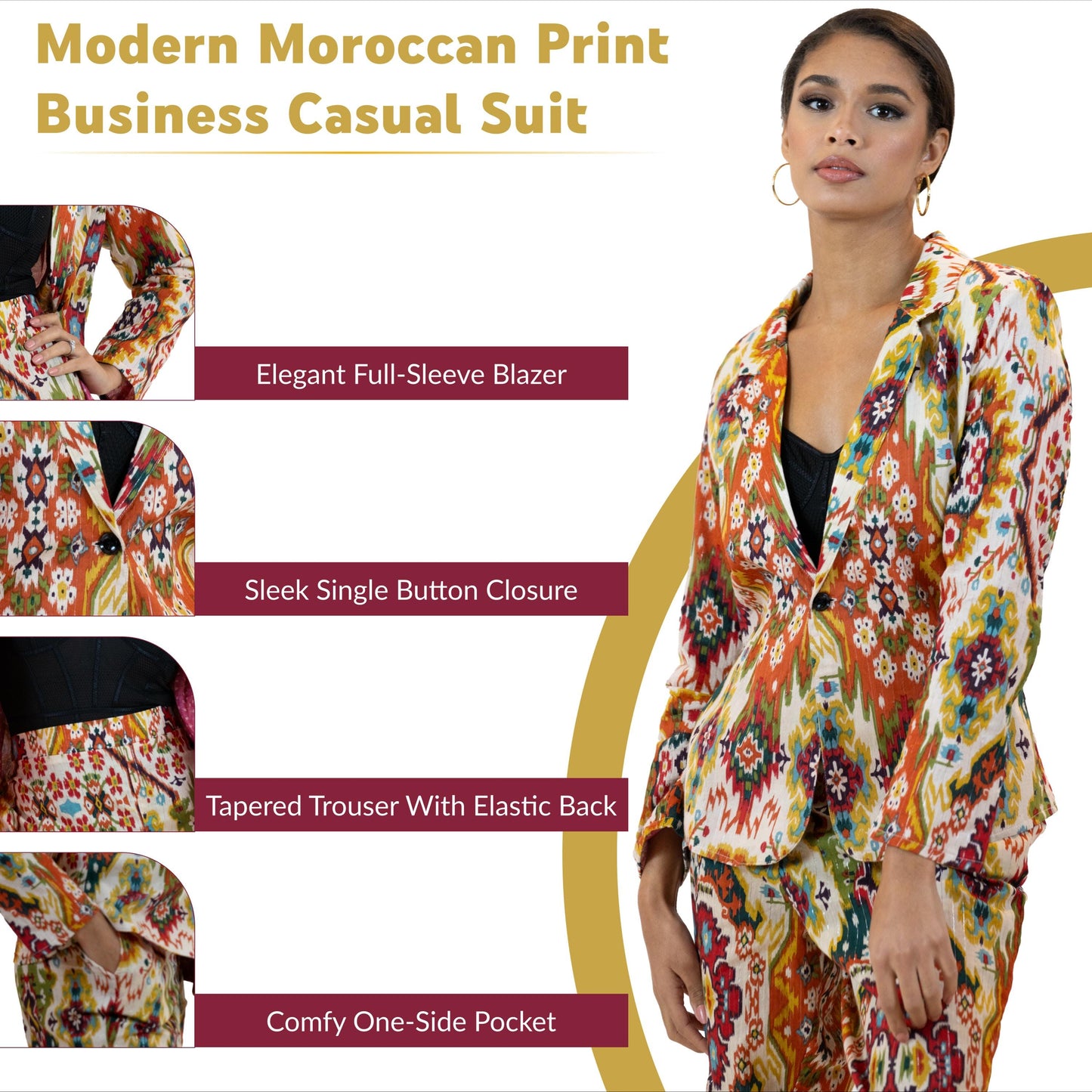 Women’s Moroccan Blazer & Pants – Elegant 2 Piece Outfit- Multicolor