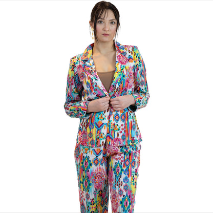 Moroccan Print Co-Ord Set – Blazer & Pants Suit Women - Pink