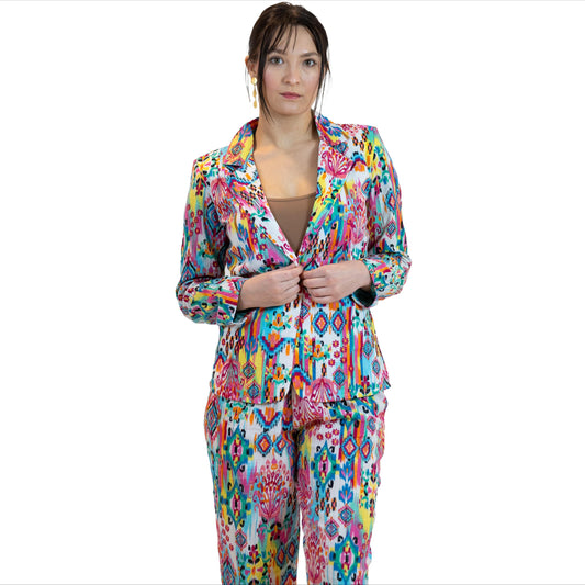 Moroccan Print Co-Ord Set – Blazer & Pants Suit Women - Pink