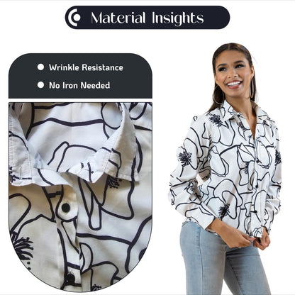 Black & White Line Art Shirt – Long Sleeve Printed Blouse