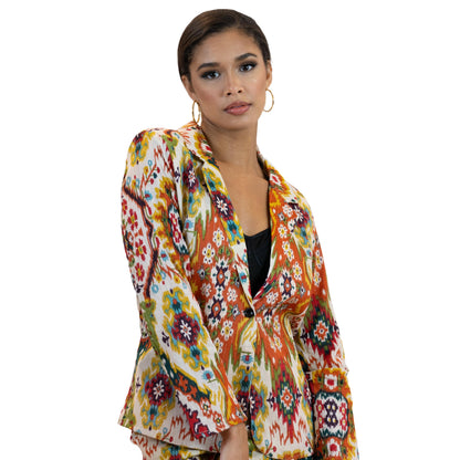 Women’s Moroccan Print Blazer – Lightweight Multicolor Jacket