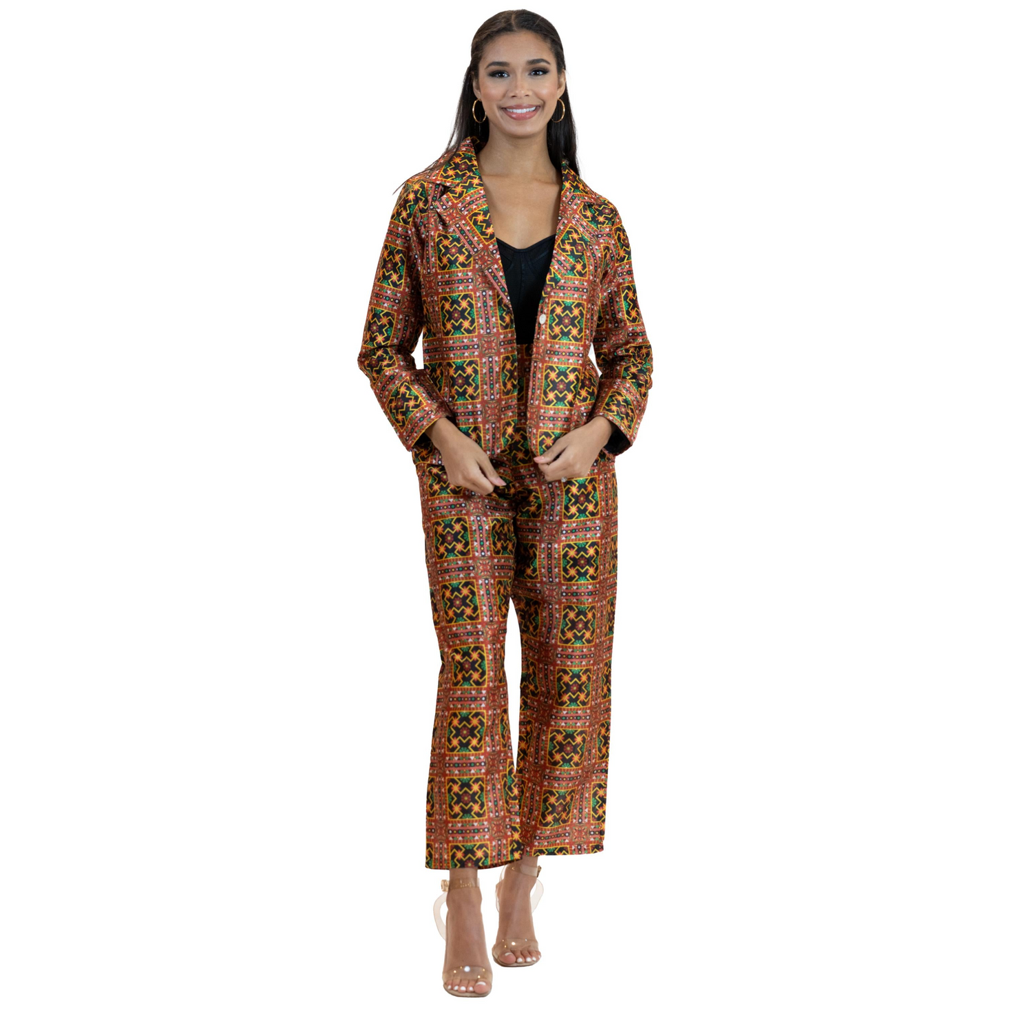 Geometric Print Co-Ord Set – Blazer & Tapered Pants Suit