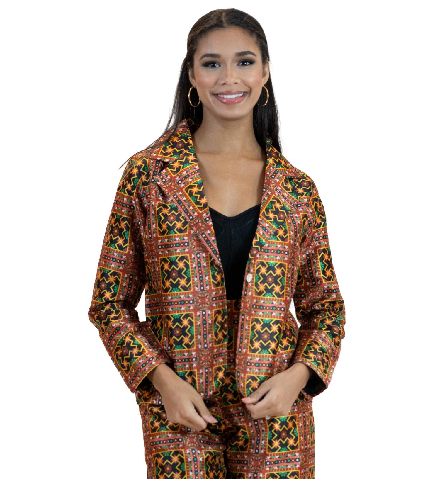 Geometric Print Co-Ord Set – Blazer & Tapered Pants Suit