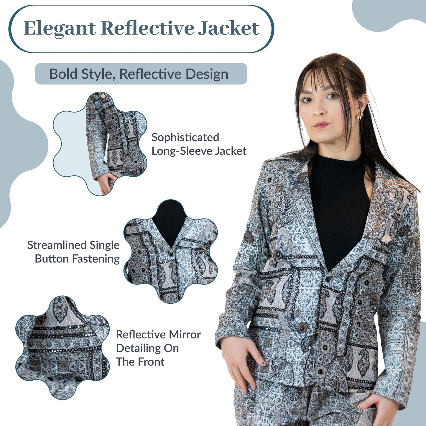 Monochrome Mirror Work Blazer – Paisley Print Jacket