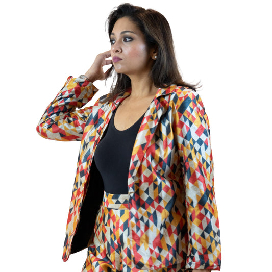 Geometric Block Blazer – Diamond Pattern Women’s Jacket