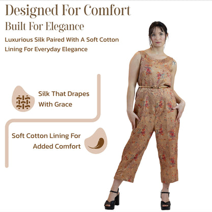 Beige Sequins Jumpsuit – Sleeveless Wide-Leg Party Outfit