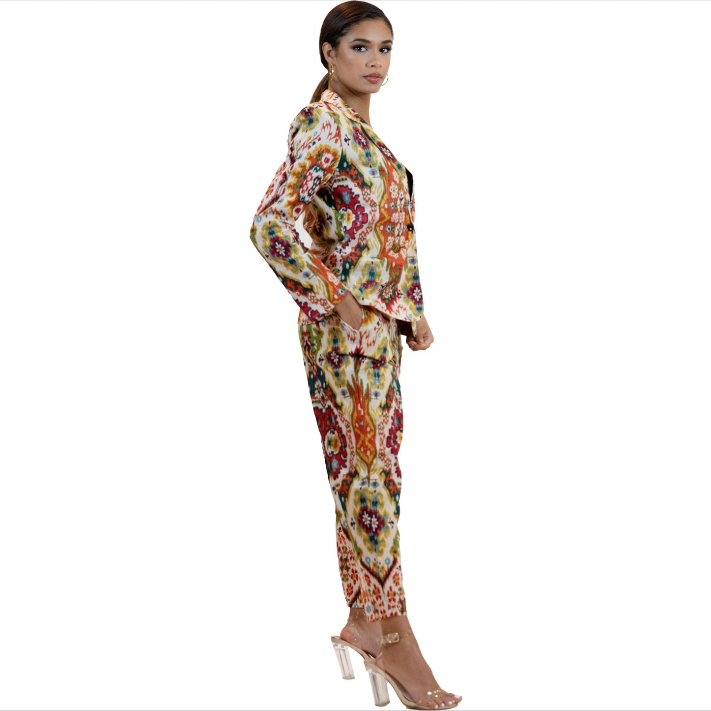 Women’s Moroccan Blazer & Pants – Elegant 2 Piece Outfit- Multicolor
