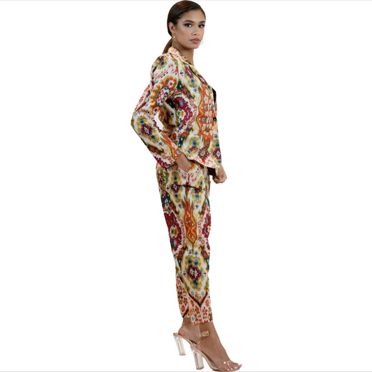 Women’s Moroccan Blazer & Pants – Elegant 2 Piece Outfit- Multicolor