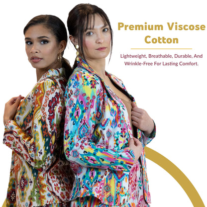Women’s Moroccan Print Blazer – Lightweight Multicolor Jacket