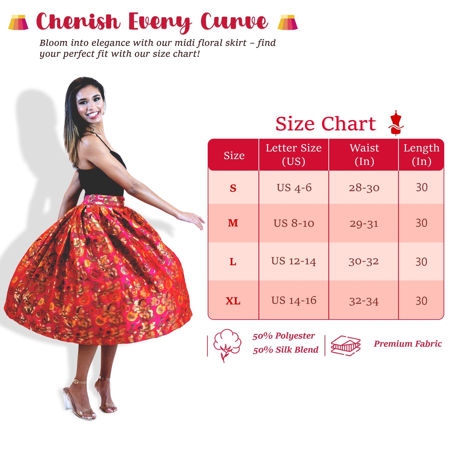 Hot Pink Floral A-Line Skirt – Vintage Brocade Midi Skirt