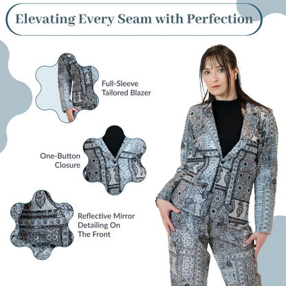 Monochrome Mirror Work Co-Ord Set – Women’s 2 Piece Suit