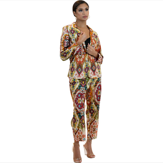 Women’s Moroccan Blazer & Pants – Elegant 2 Piece Outfit- Multicolor