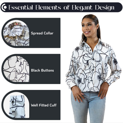 Black & White Line Art Shirt – Long Sleeve Printed Blouse