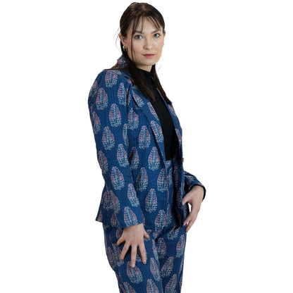 Blue Floral Pant Suit – Linen Blend Blazer & Trousers