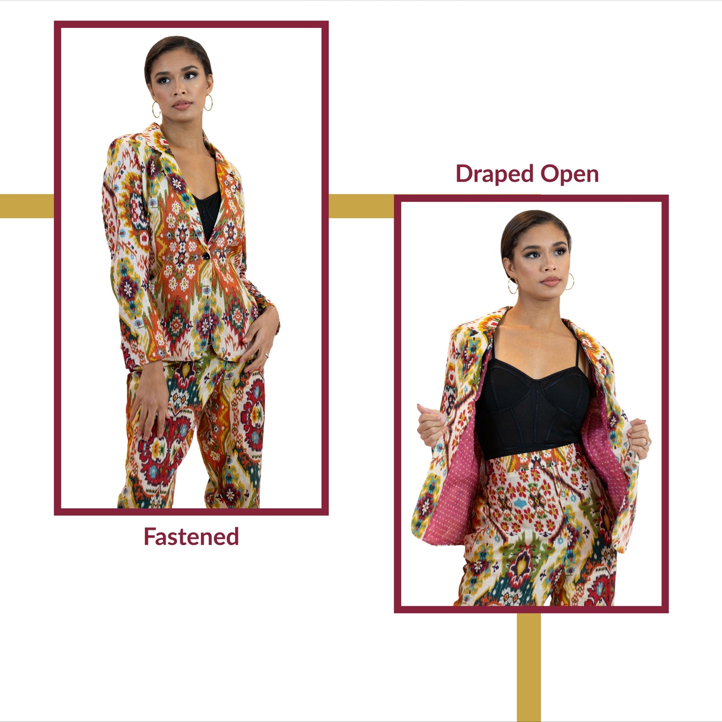 Women’s Moroccan Blazer & Pants – Elegant 2 Piece Outfit- Multicolor