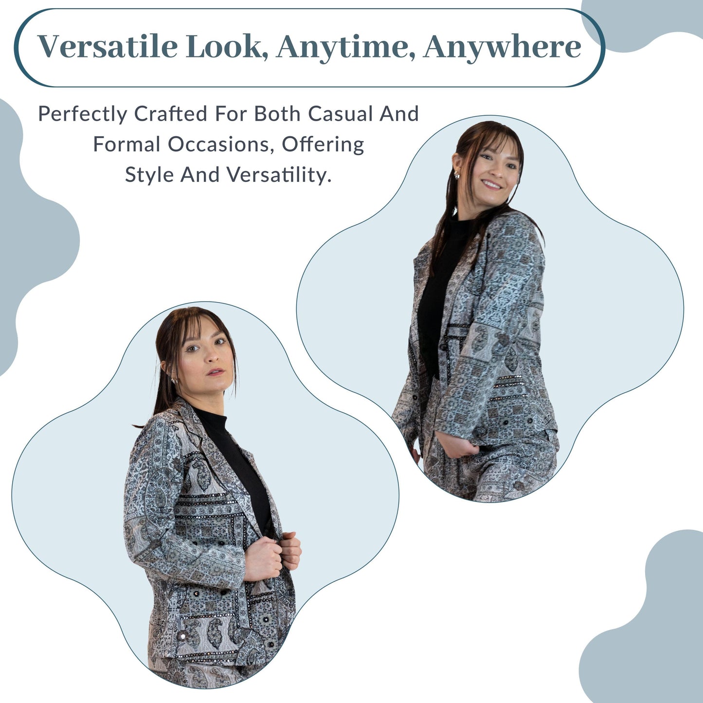 Monochrome Mirror Work Blazer – Paisley Print Jacket