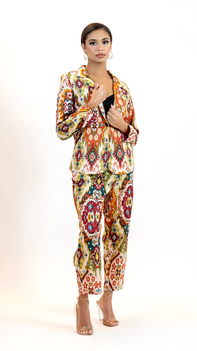 Women’s Moroccan Blazer & Pants – Elegant 2 Piece Outfit- Multicolor