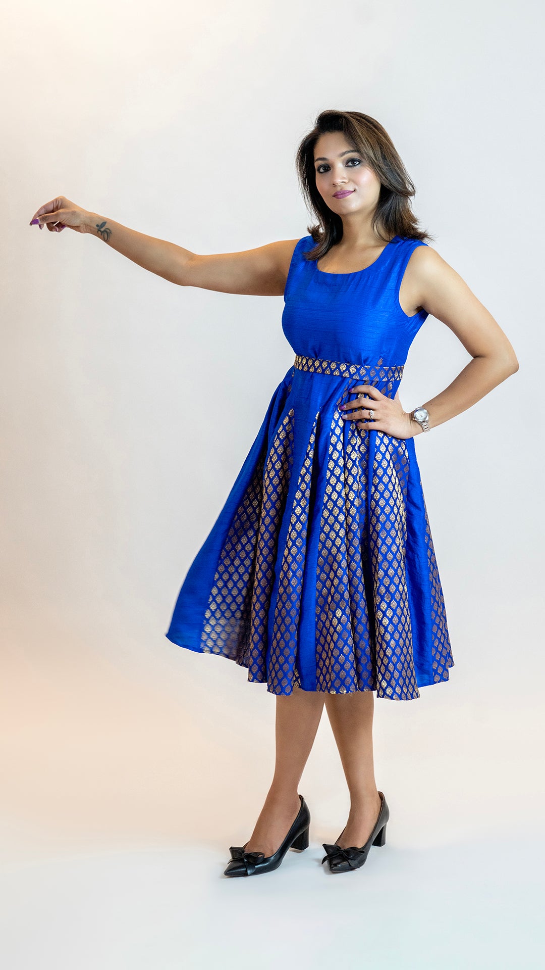 Royal Blue Brocade Dress – Vintage Inspired Midi Outfit