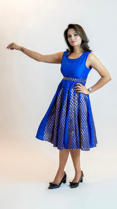 Royal Blue Brocade Dress – Vintage Inspired Midi Outfit