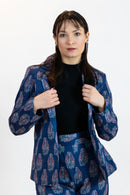 Blue Leaves Floral Blazer – Linen Blend Printed Jacket