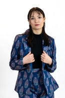 Blue Leaves Floral Blazer – Linen Blend Printed Jacket