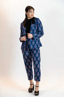 Blue Floral Pant Suit – Linen Blend Blazer & Trousers