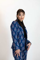 Blue Floral Pant Suit – Linen Blend Blazer & Trousers