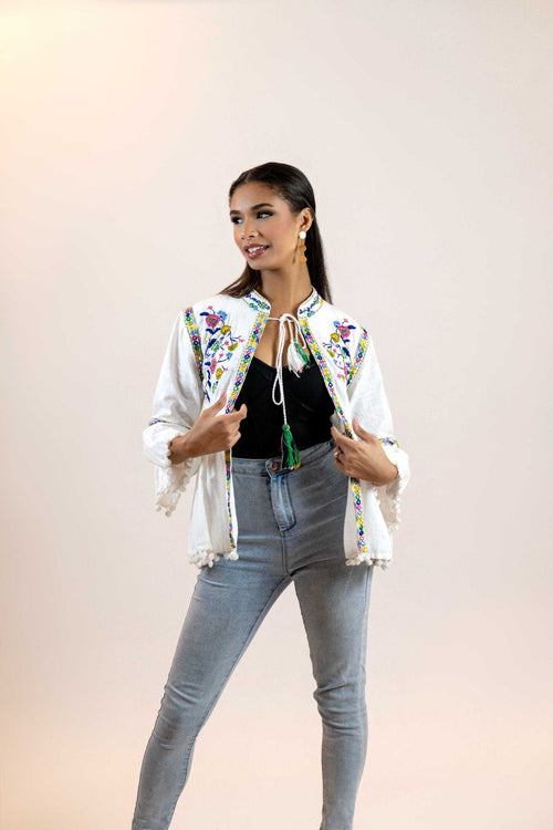 Floral Peplum Blouse – Puff Sleeve Tie-Front Printed Shirt