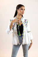 Floral Peplum Blouse – Puff Sleeve Tie-Front Printed Shirt