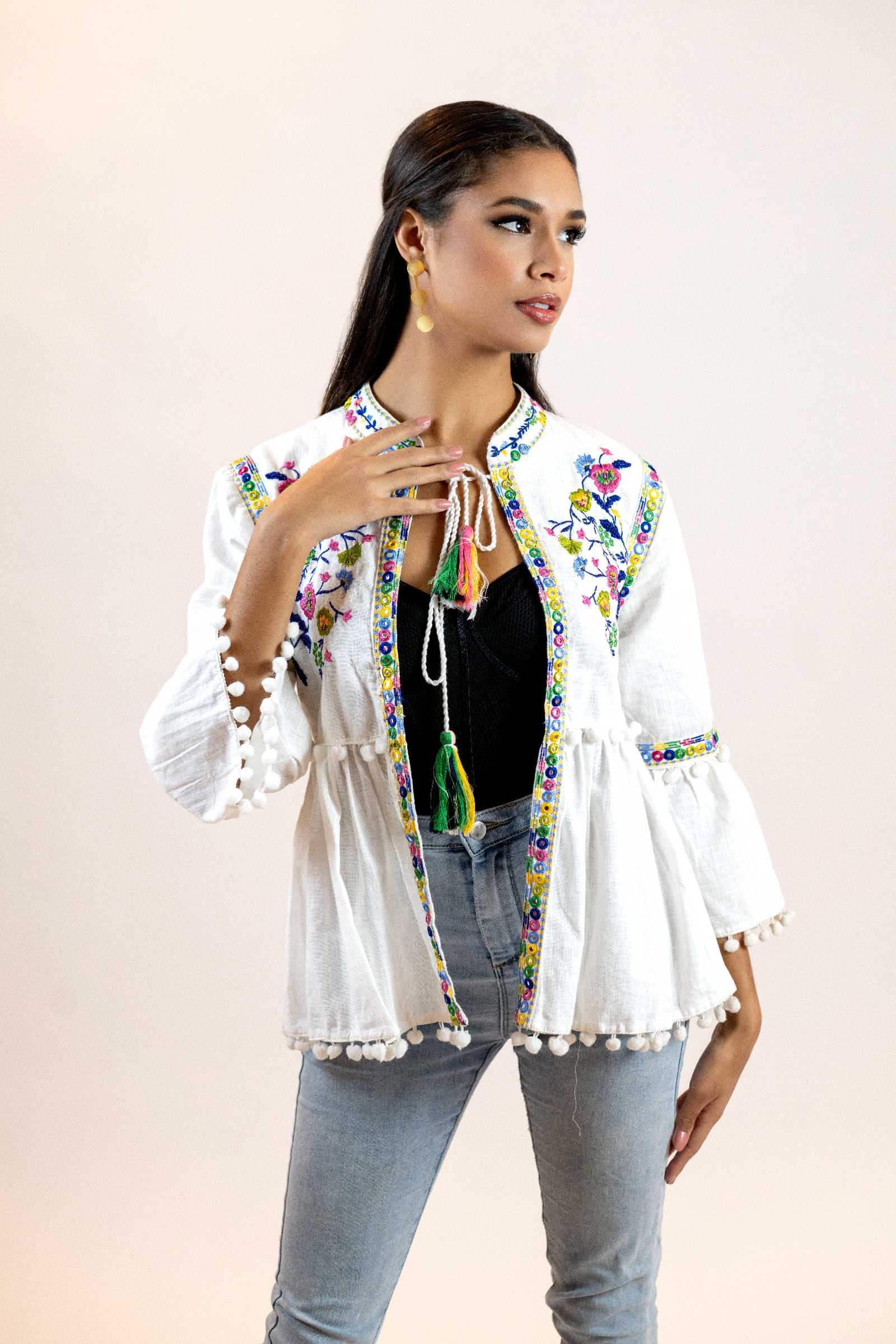 Floral Peplum Blouse – Puff Sleeve Tie-Front Printed Shirt