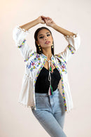 Floral Peplum Blouse – Puff Sleeve Tie-Front Printed Shirt