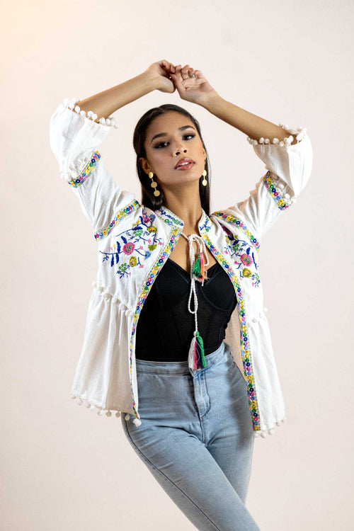 Floral Peplum Blouse – Puff Sleeve Tie-Front Printed Shirt