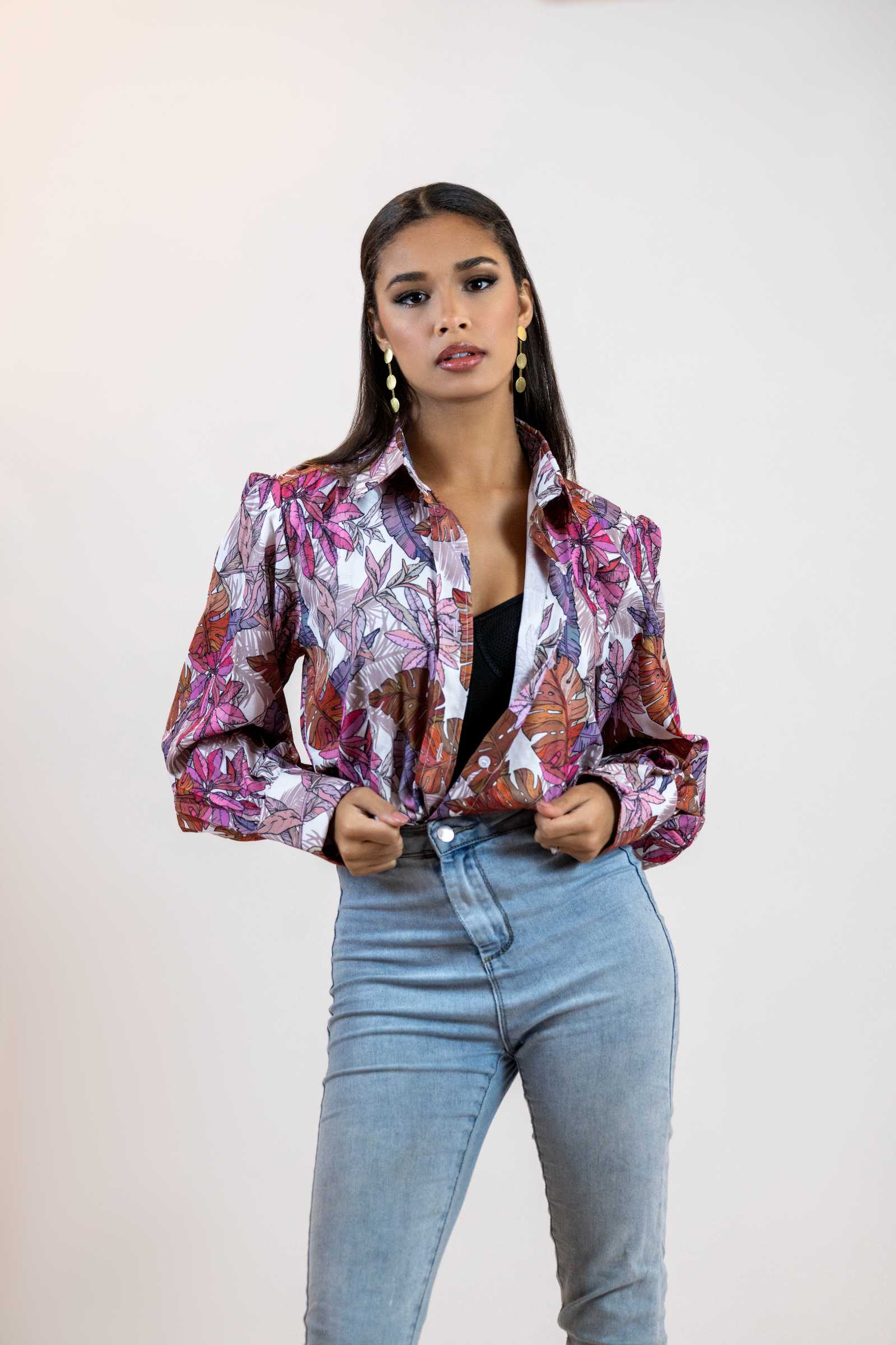 Colorful Floral Button Down – Balloon Sleeve Women’s Shirt