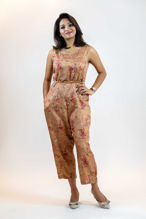 Beige Sequins Jumpsuit – Sleeveless Wide-Leg Party Outfit