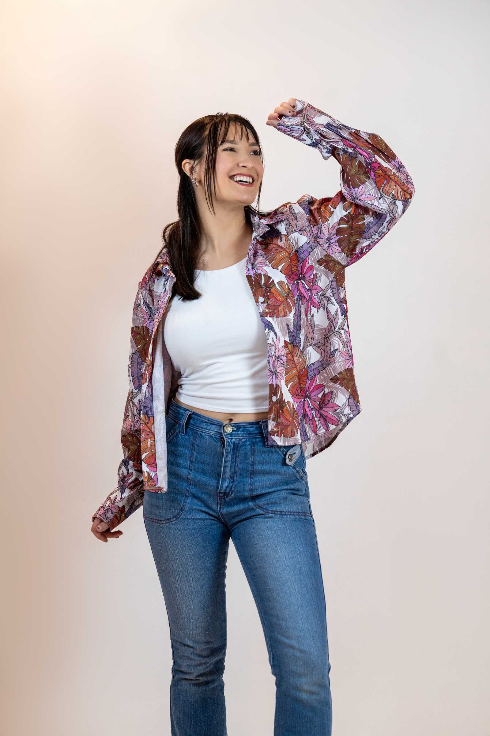 Colorful Floral Button Down – Balloon Sleeve Women’s Shirt