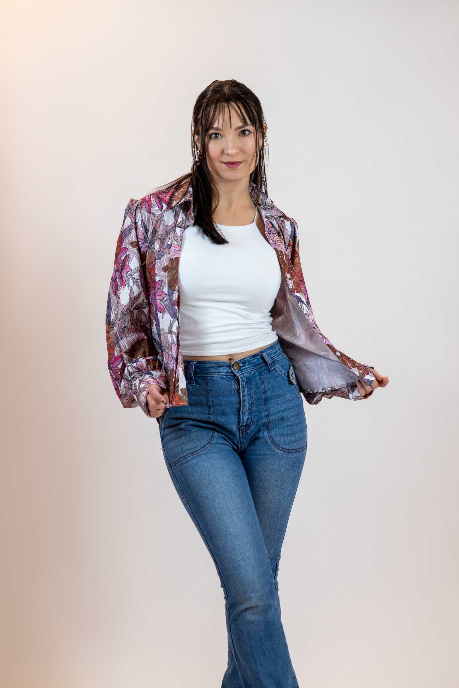 Colorful Floral Button Down – Balloon Sleeve Women’s Shirt