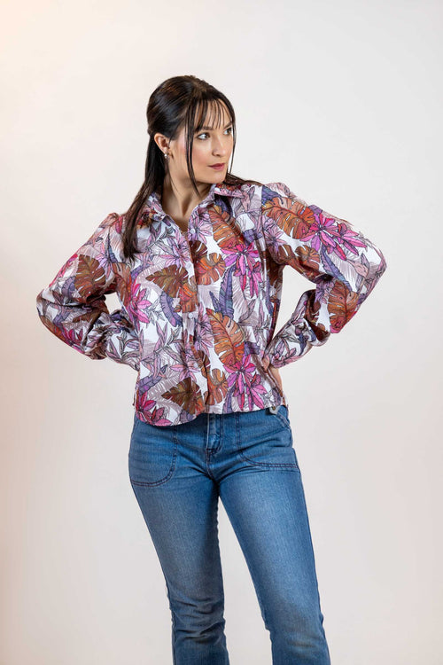 Colorful Floral Button Down – Balloon Sleeve Women’s Shirt