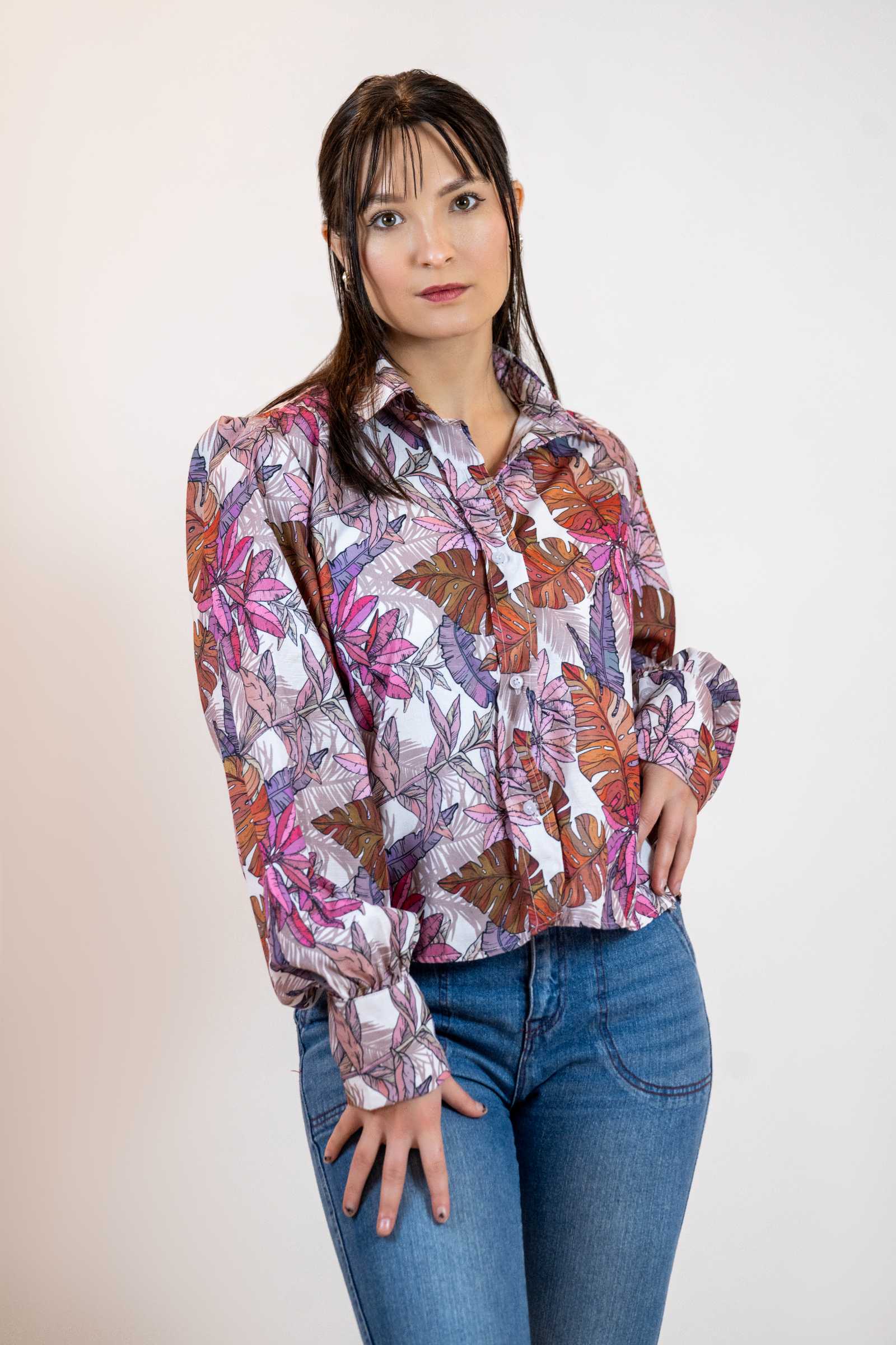Colorful Floral Button Down – Balloon Sleeve Women’s Shirt