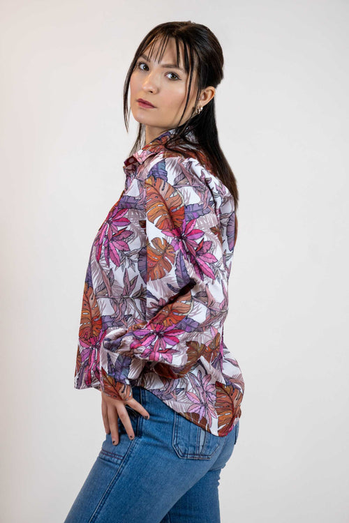 Colorful Floral Button Down – Balloon Sleeve Women’s Shirt