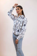Black & White Line Art Shirt – Long Sleeve Printed Blouse