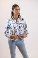 Black & White Line Art Shirt – Long Sleeve Printed Blouse