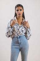 Black & White Line Art Shirt – Long Sleeve Printed Blouse